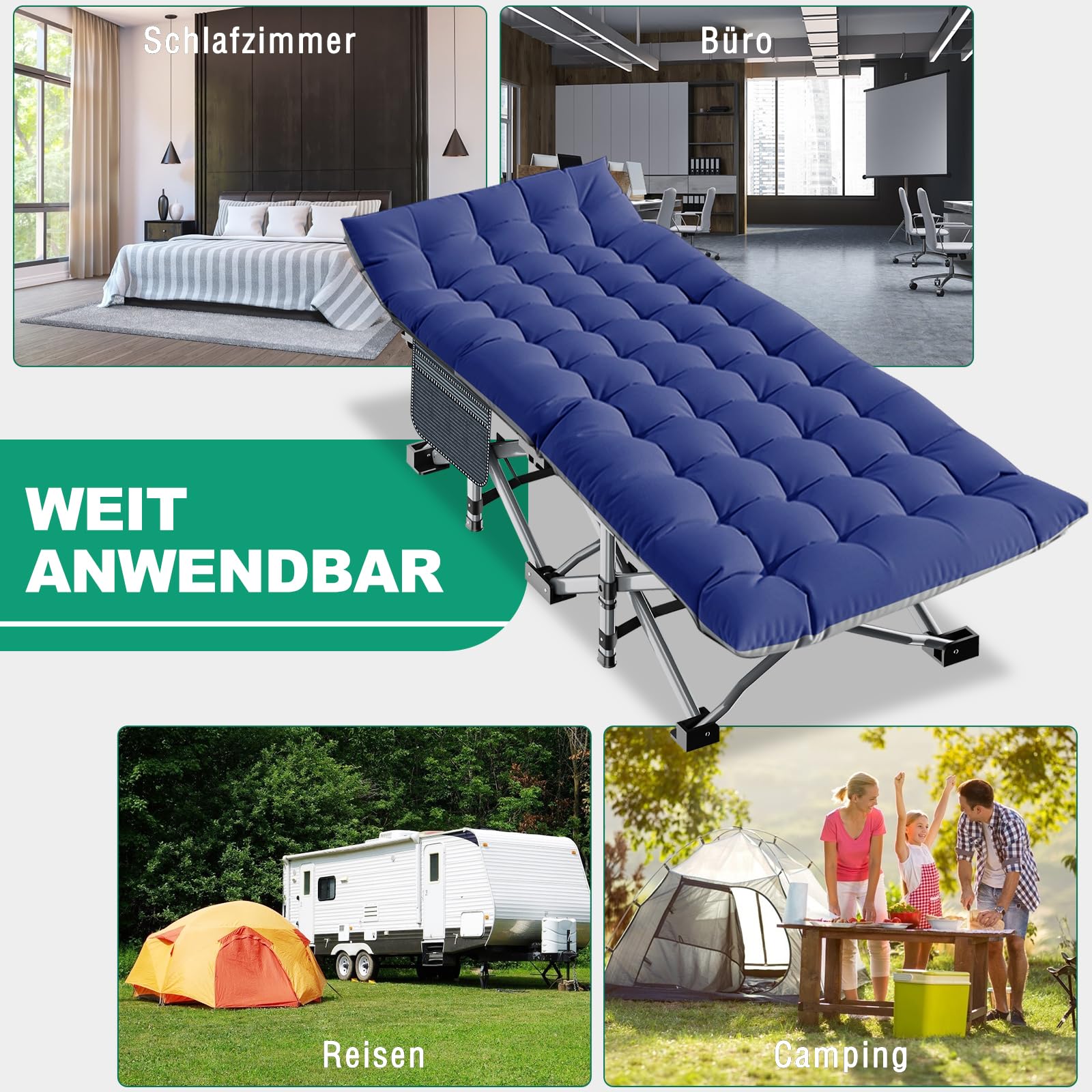 2er Feldbett Klappbar mit Matratze, Campingbett Breite 68cm Tragfähigkeit 400kg, Klappbett/Gästebett Mit Aufbewahrungsbeutel, Relax Liege/Geeignet für Strandgärten, Camping, und Entspannung