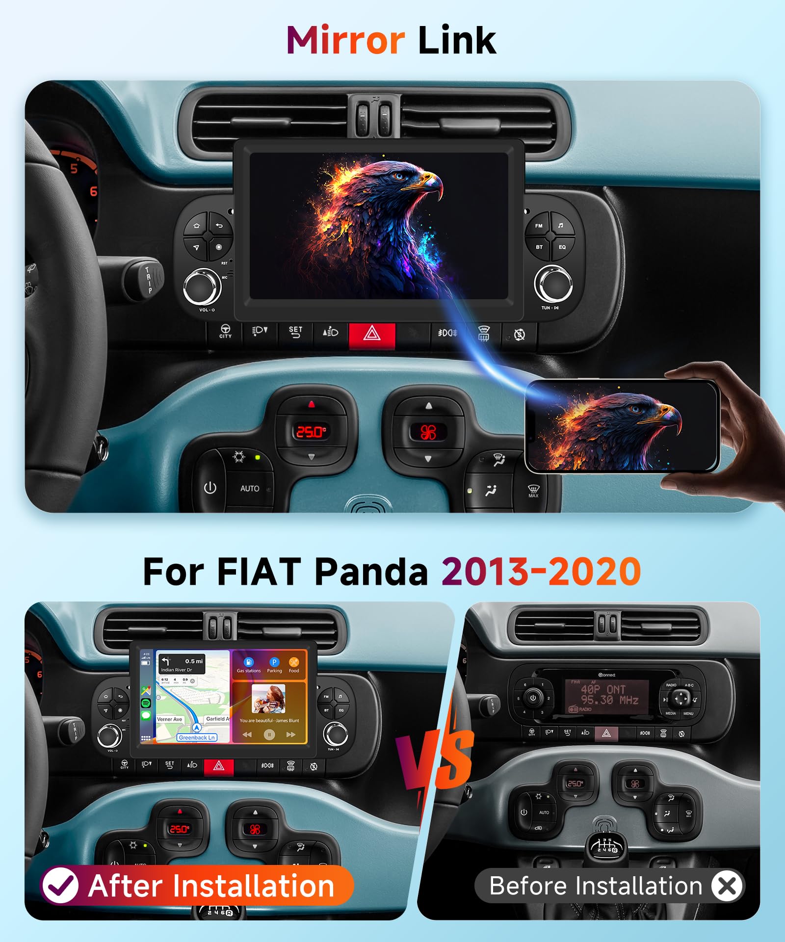 【4+64G】Hodozzy Carplay Autoradio per Fiat Panda 2013-2020, Touchscreen da 7 pollici con Android Auto/DSP/WiFi/GPS/RDS/FM/Bluetooth 5.0/USB