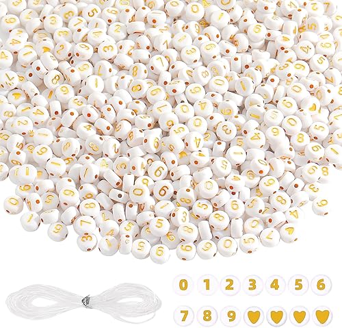 700 cuentas acrílicas de números, cuentas redondas de números de 0.16 x 0.27 pulgadas, cuentas de corazón para fabricación de joyas y pulseras,