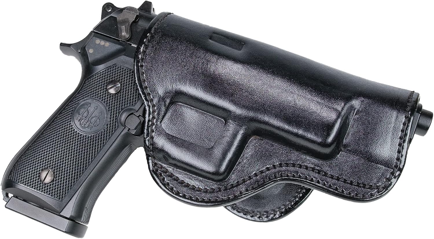 Maxx Carry Compatible with Leather Paddle OWB Gun Holster fits Glock G34 9mm | Beretta 92 F, 92 FS, 92 A1, M9 A1, 96 A1, 96 FS | Springfiel XDM 4.5 and 5.25 inch | Taurus 92