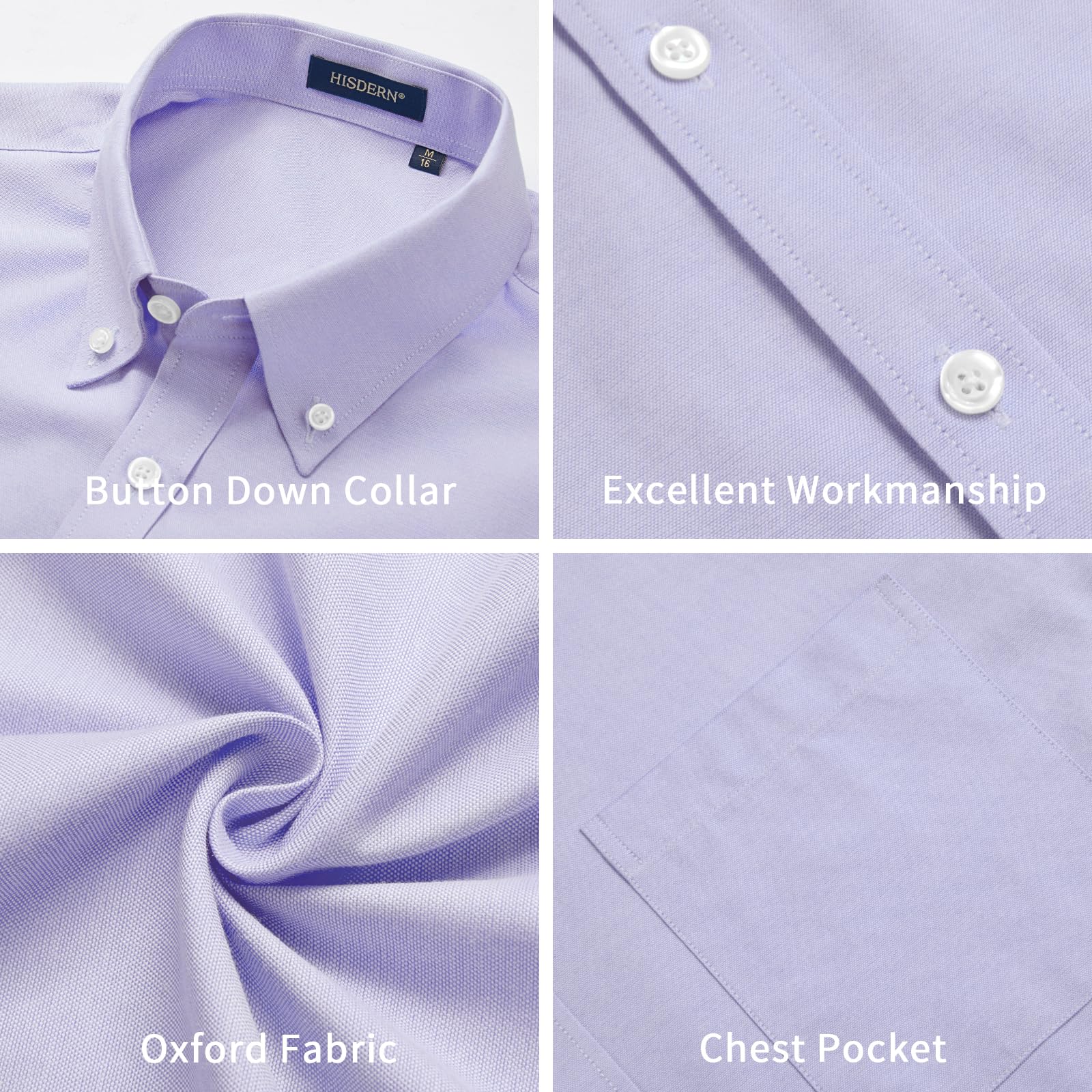 HISDERN Camisa Oxford Hombre Manga Corta Formales con Bolsillo Camisas Vestir Verano de Trabajo Hombre Ajuste Regular