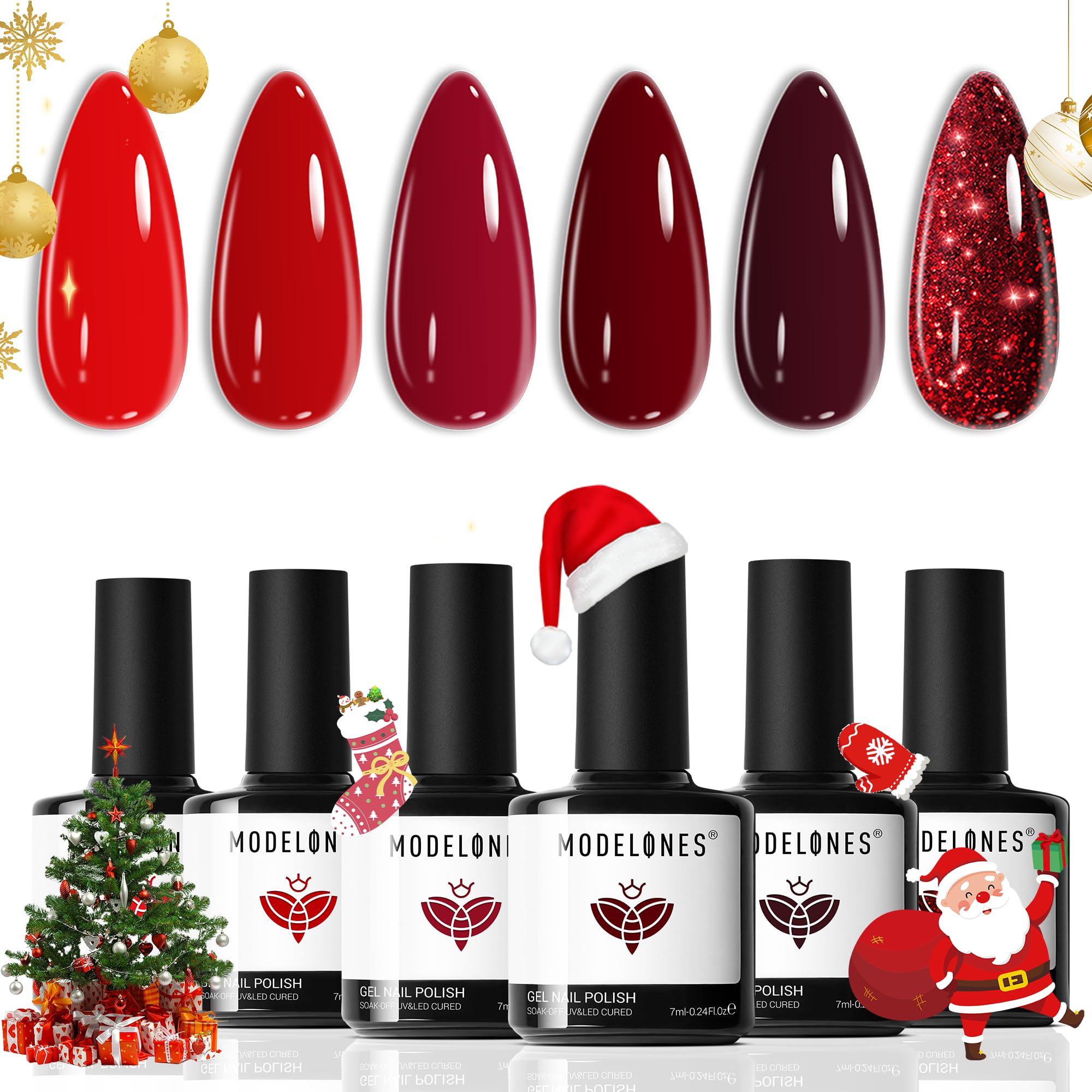 modelones Gel Nail Polish Set - 6 Red Colors Gel Polish Glitter Red Gel Polish Burgundy Sparkle Bloody Nail Polish Gel Manicure DIY Salon Nail Art Gifts