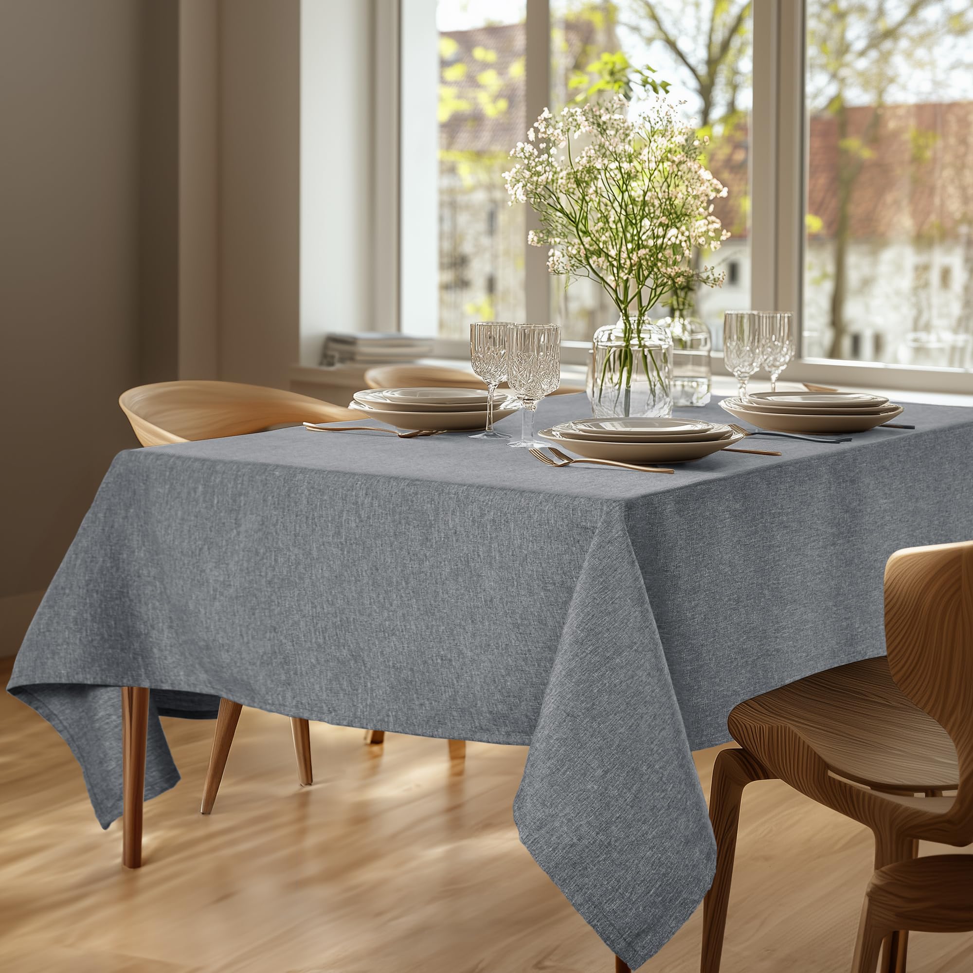 Deconovo Tischdecke, wasserabweisend, schmutzabweisend, rechteckig, Leineneffekt