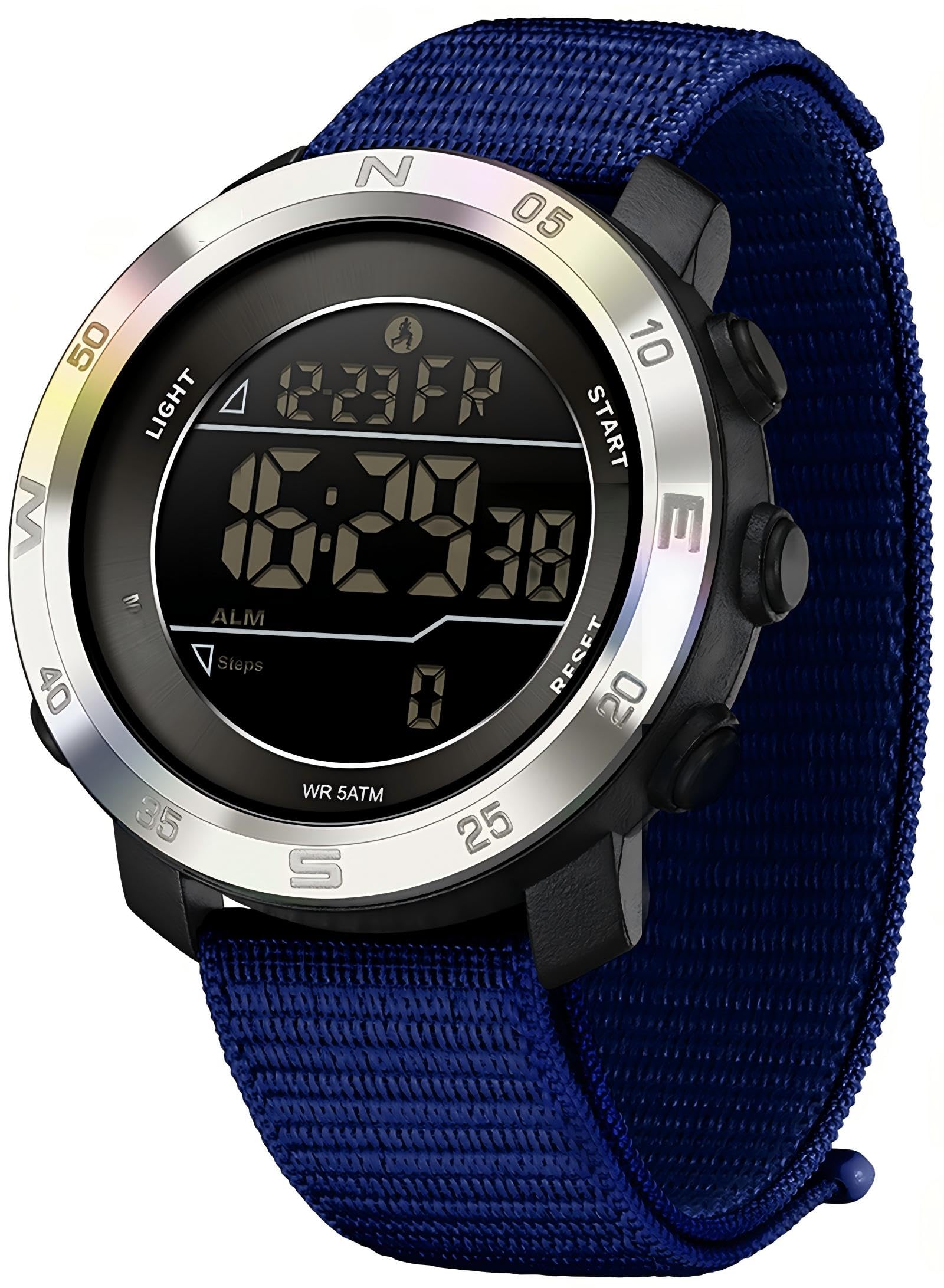 Montre avec compteur de pas, pas besoin de téléphone, podomètre, montre numérique pour homme et femme, avec calories, distance, alarme, compte à rebours, bracelet en nylon