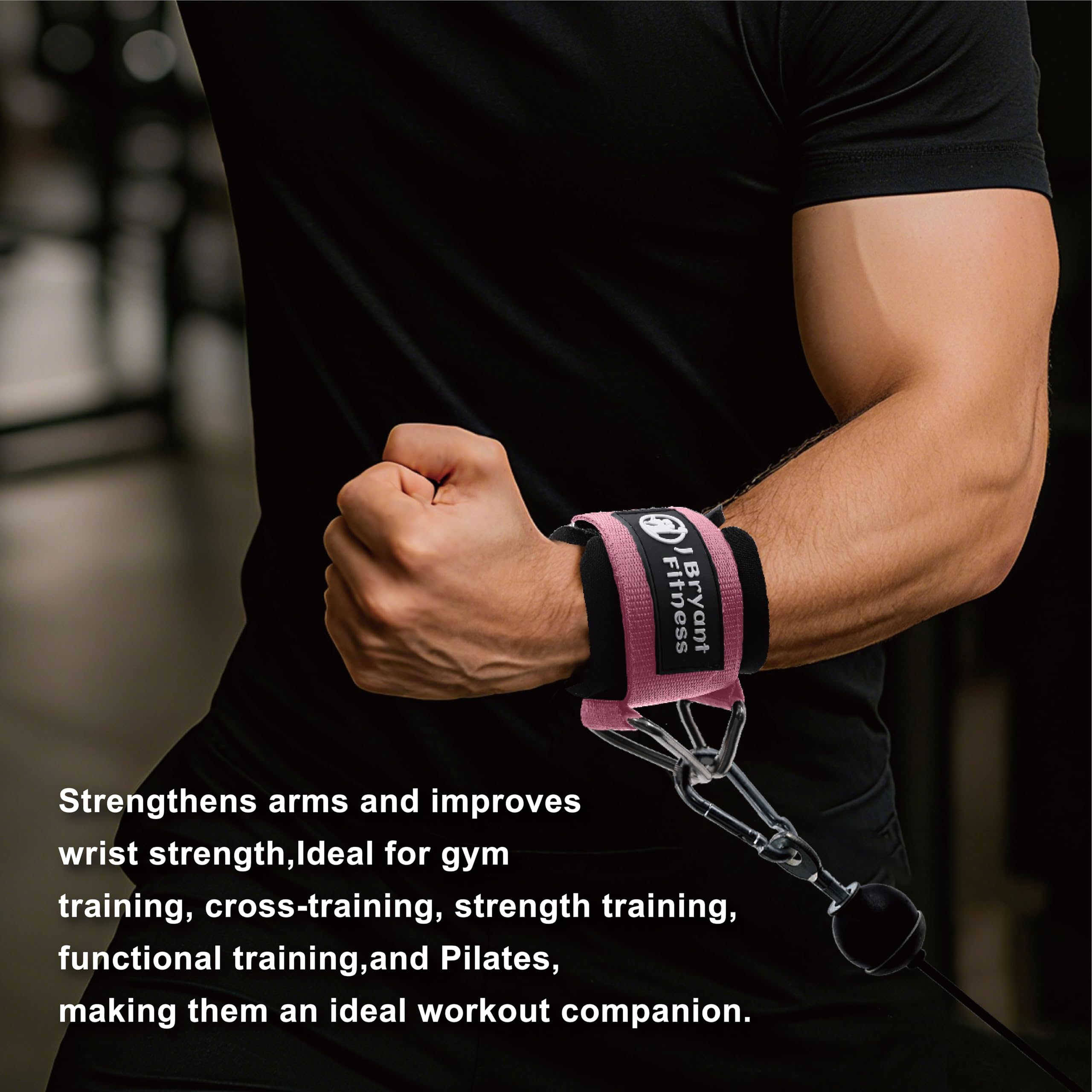 J Bryant Neoprene Padded Wrist Cuffs Gym Adjustable Straps System with Triangular Metal Rings for Cable Machines Resistance Bands & Strength Training - Image 6