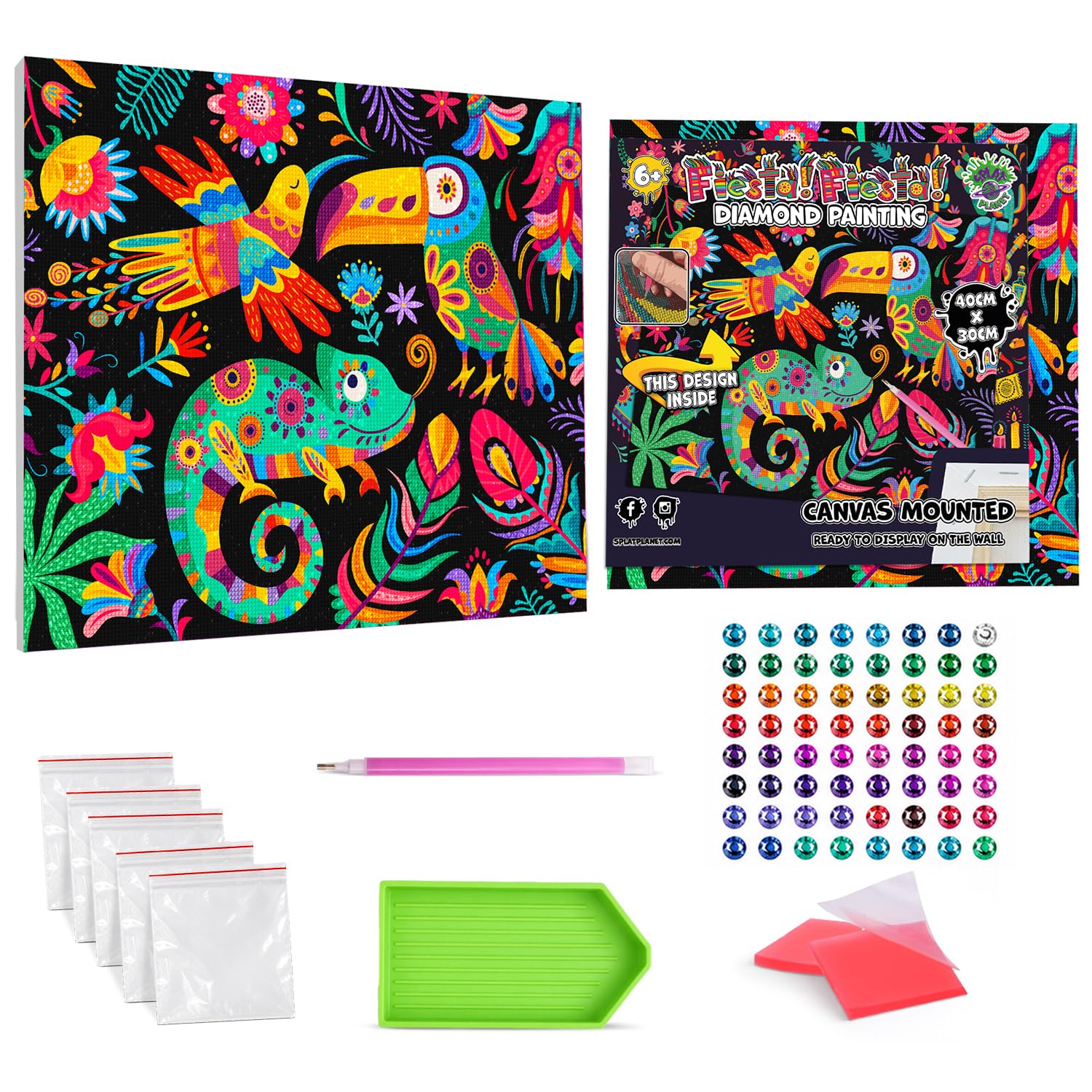 Splat Planet Fiesta Fiesta Framed Diamond Painting Kit, Rhinestone, Framed Diamond Art, 5D Diamond Painting Kit, Home Wall Decoration,Arts and Crafts for Adults,Kids,30x40cms