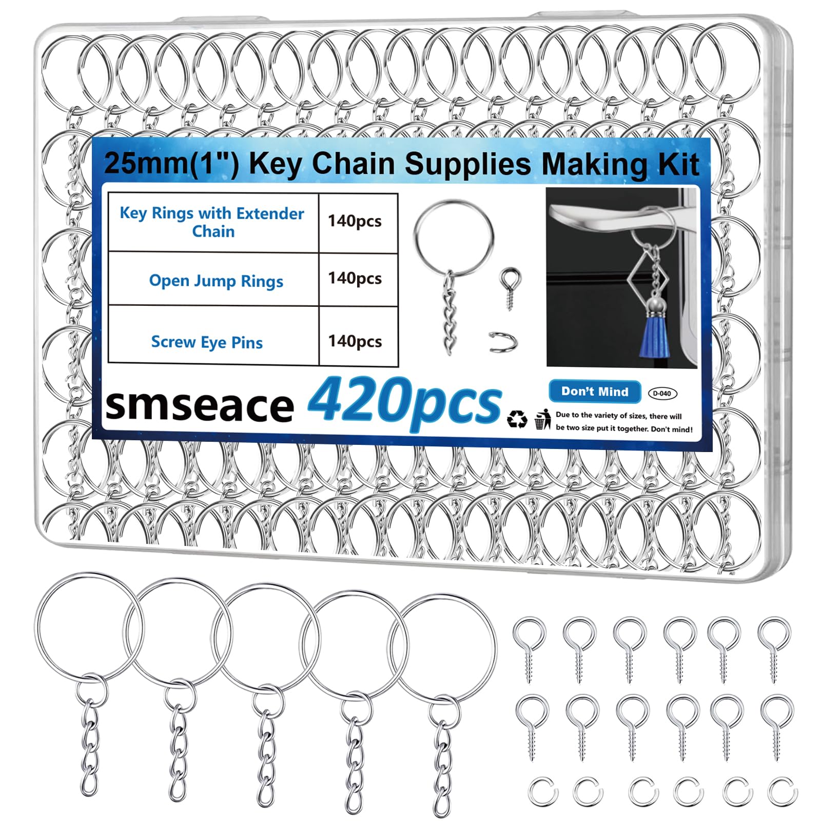 Porte Cl&eacute; 25mm Split Ring Keychain With Chain And Screw Key Clasp &ndash; Silver Metal Findings Split Ring Keychain Findings
