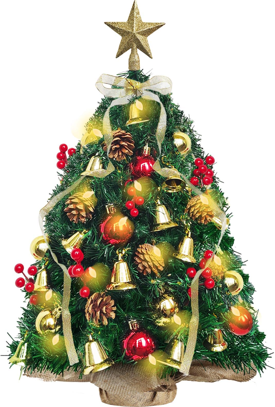 Mini Albero di Natale Con illuminazione a LED, 60 cm Corona Dell'albero di Natale, Scatole Regalo Decorate e Ornamenti da Appendere, Albero di Natale Artificiale Multifunzionale…