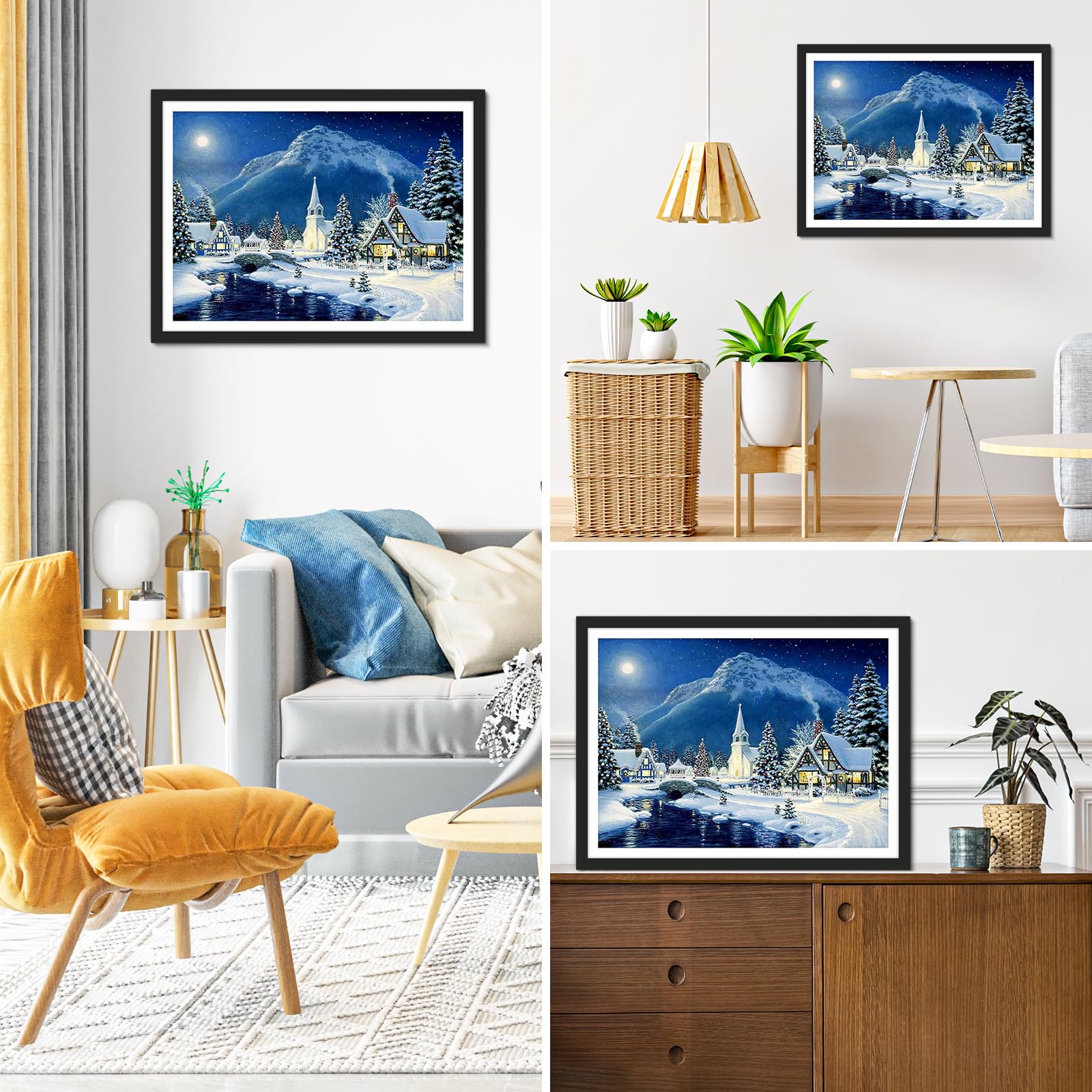 Kit per Diamond Painting 5D,Pittura Diamante 5d fai da te,Diamond Painting Kit Completo,Scena di neve invernale,Ricamo,Strass,Punto Croce,Art e Artigianato,Decor per Casa e Pareti Square Drill 40x50cm