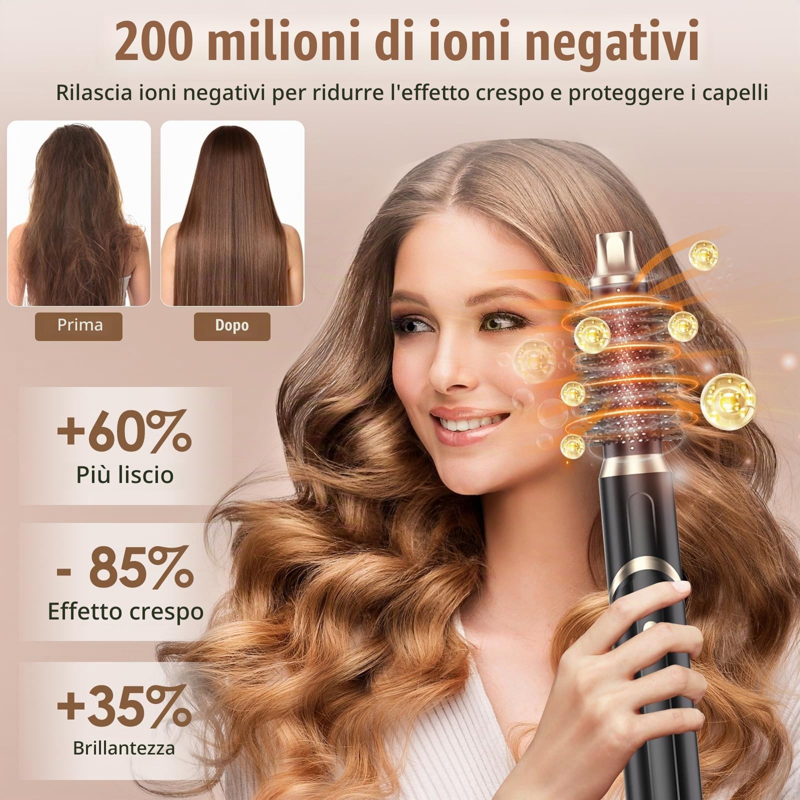 Spazzola Ad Aria Calda 1000W, Spazzola Asciugacapelli Multifunzione, Air Styler Pieghevole, Asciugacapelli, Spazzola Rotonda, 2 Ferro Arricciacapelli, 3 Temperature, per Asciugare, Lisci
