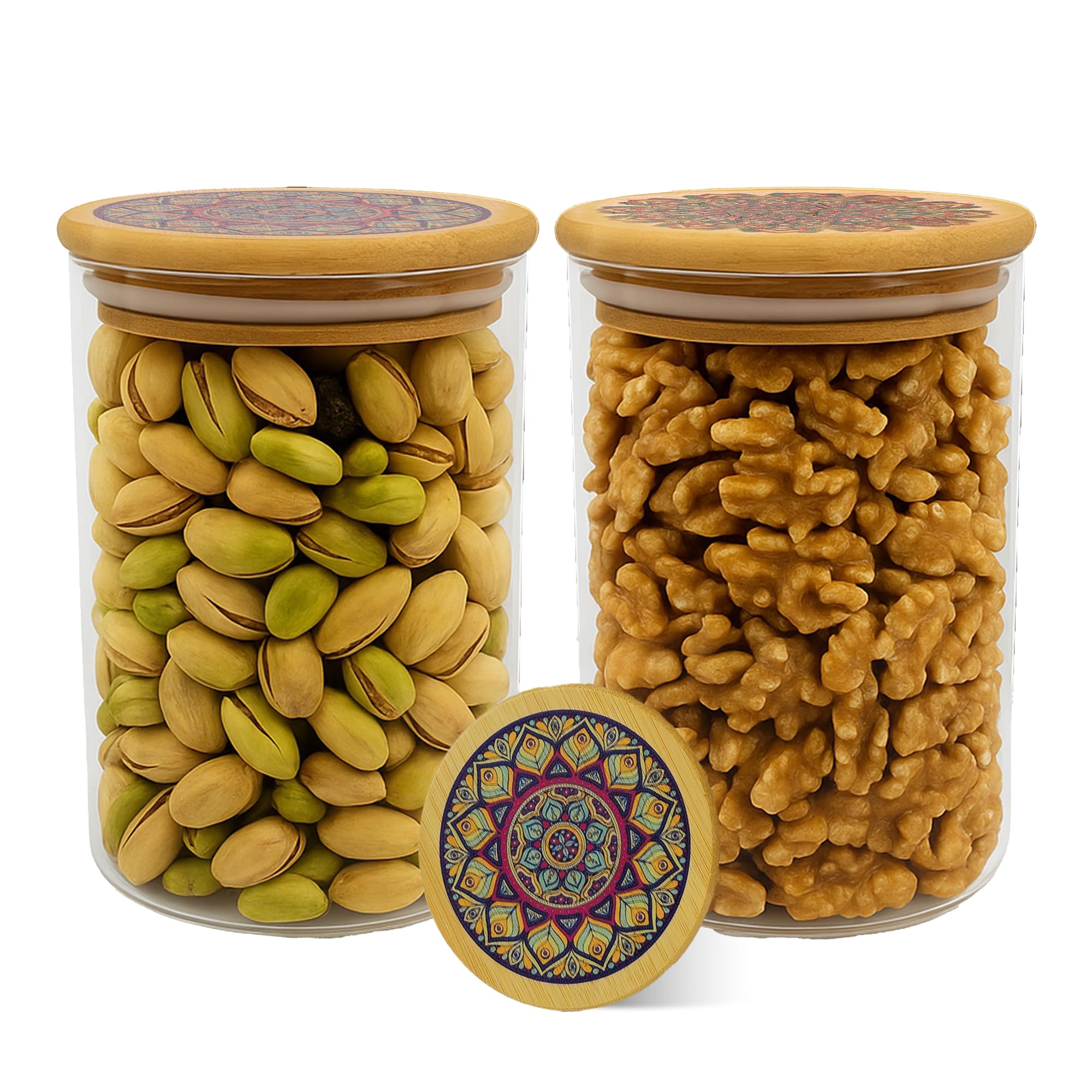 The Better Home Juego de tarros y recipientes de cocina de borosilicato con tapa (2 unidades, 600 ml cada uno), tapa de bambú hermética, tarro para caja de almacenamiento de cocina, tarros para