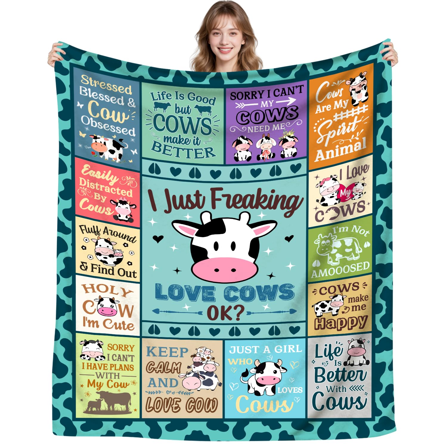 DUNTNKS Cute Cow Blanket Gifts for Girls Women Cow Lovers Kids Adults,Soft Animal Cows Plush Blankets and Throws for Sofa Couch Living Room Bed Camping Travel 50"X40"INCH