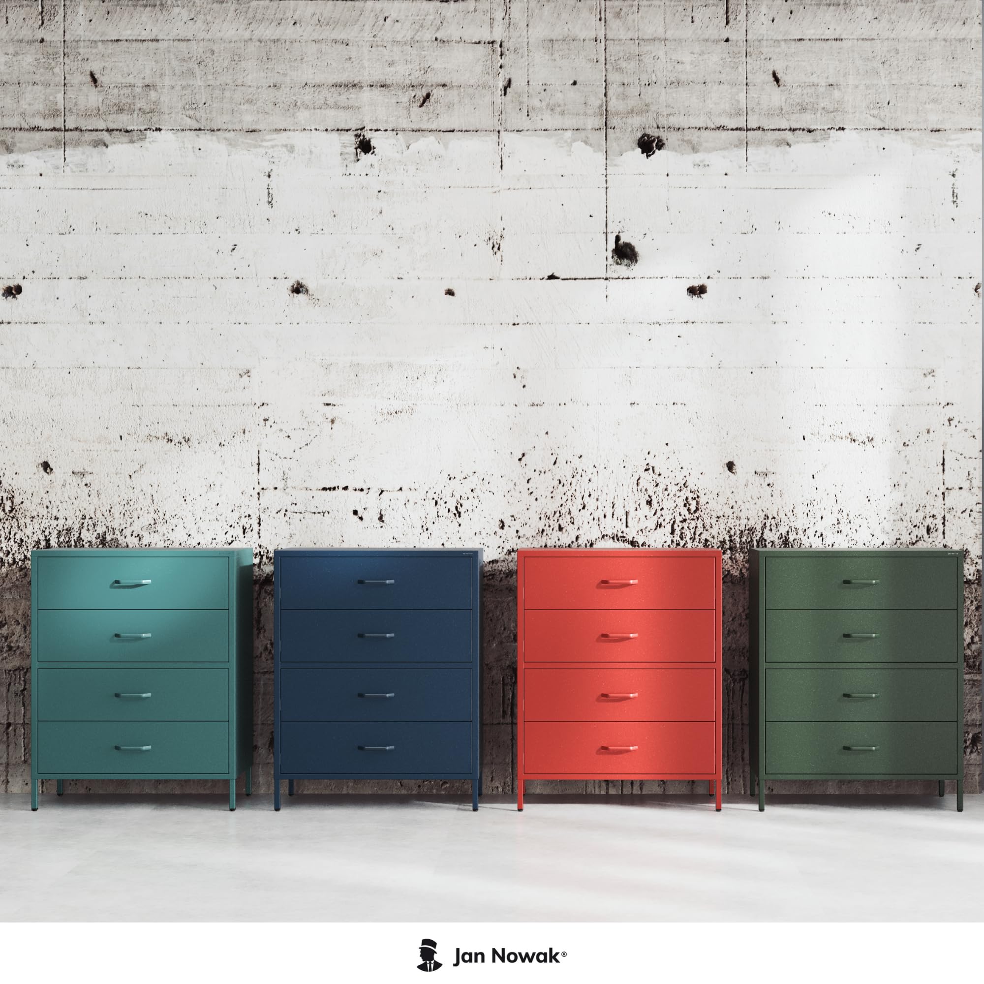 Jan Nowak Metall Kommode mit Schubladen - Carla | Komodenschrank für Schlafzimmer, Wohnzimmer, Kinderzimmer | Industrial Loft Style | Schubladenkommode Glitzernd | 80 x 101,5 x 40 cm | Flaschengrün