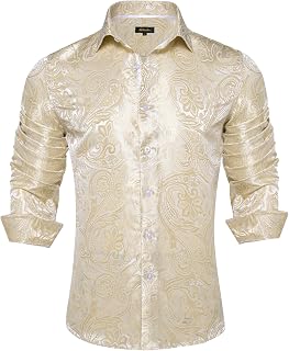 Mens Stretch Dress Shirt Long Sleeve Button Down Shirt Cotton Business Casual Shirts with Inner Contrast Wedding Prom