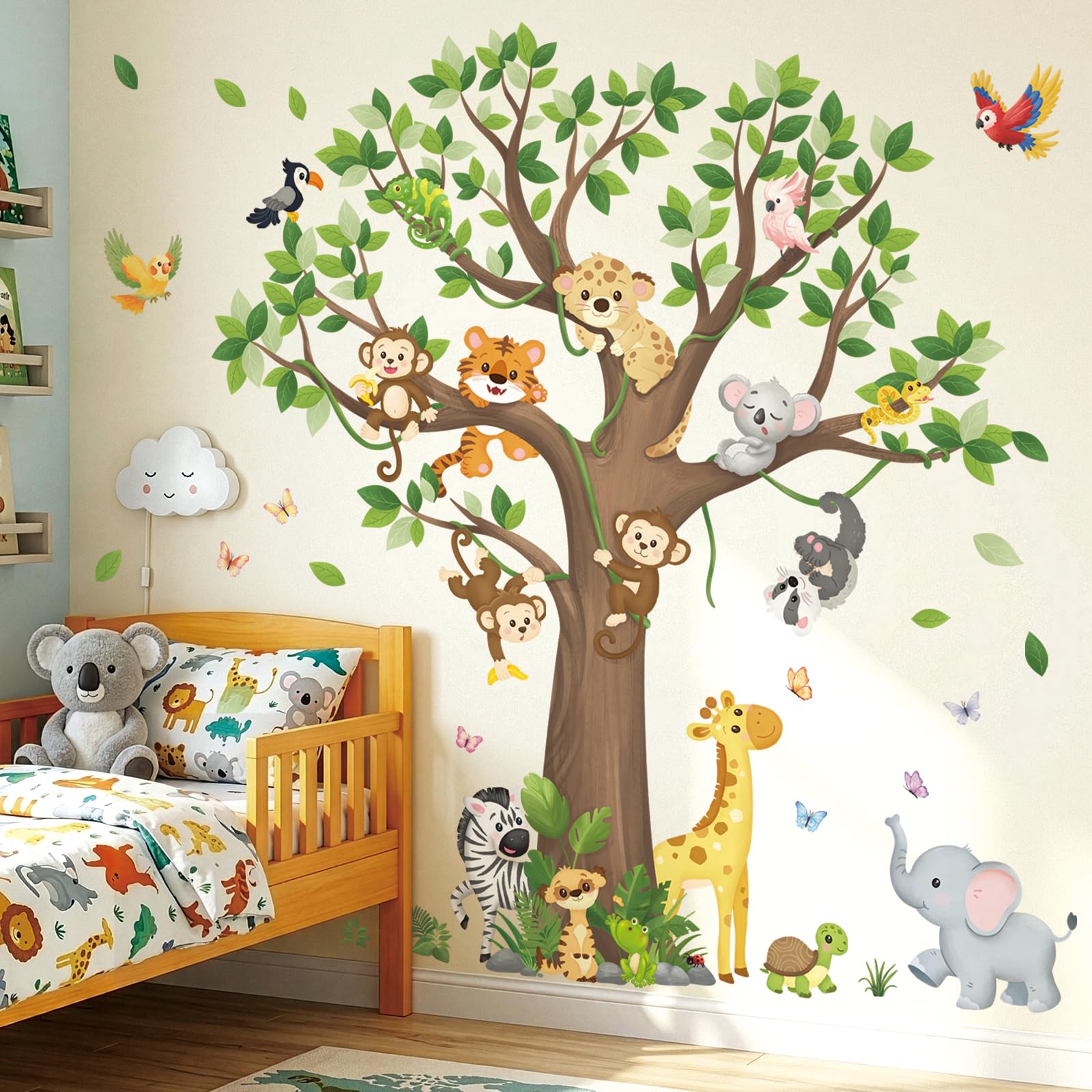 Amazon.co.jp: DECOWALL SG4-2504 大きな木 ジャングル動物 ウォール