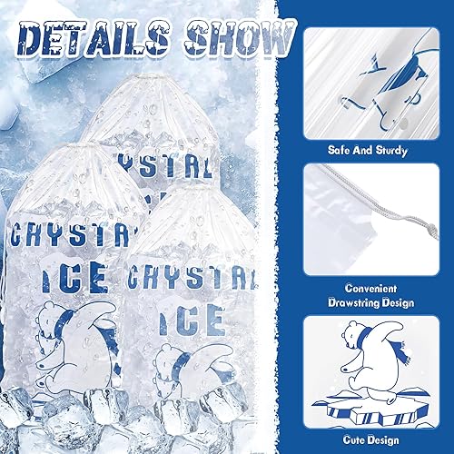 Miniatura 3 de Honoson 100 bolsas de almacenamiento de hielo de plástico de 8 libras con cierre de cordón de algodón para barbacoas, campamentos, puestos de