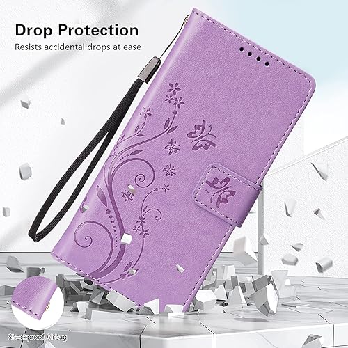 Miniatura 6 de Funda tipo cartera para Galaxy A14 5G, con estampado de mariposas y flores, bonita funda de piel tipo cartera con tapa y ranuras para tarjetas y
