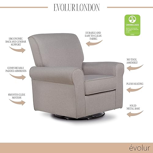 Miniatura 5 de Evolur London - Asiento giratorio tapizado de felpa, diseño ergonómico para guardería en fósil, montaje sin herramientas, fácil de limpiar,