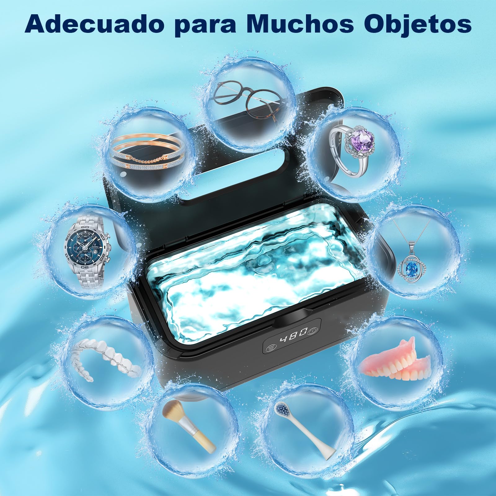 Dispositivo de limpieza por ultrasonidos férula dental 49 kHz | 5 modos, portátil, 800 ml, acero inoxidable 304 SUS