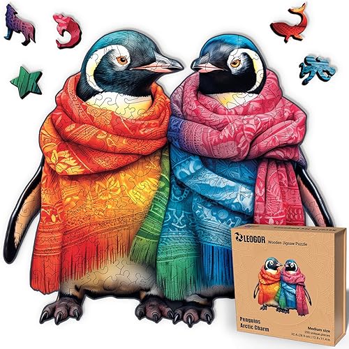 Miniatura 7 de LEOGOR Rompecabezas de madera de 200 piezas para adultos, dije ártico de pingüinos, tamaño mediano, 12.8 x 11.4 pulgadas, mosaico colorido con