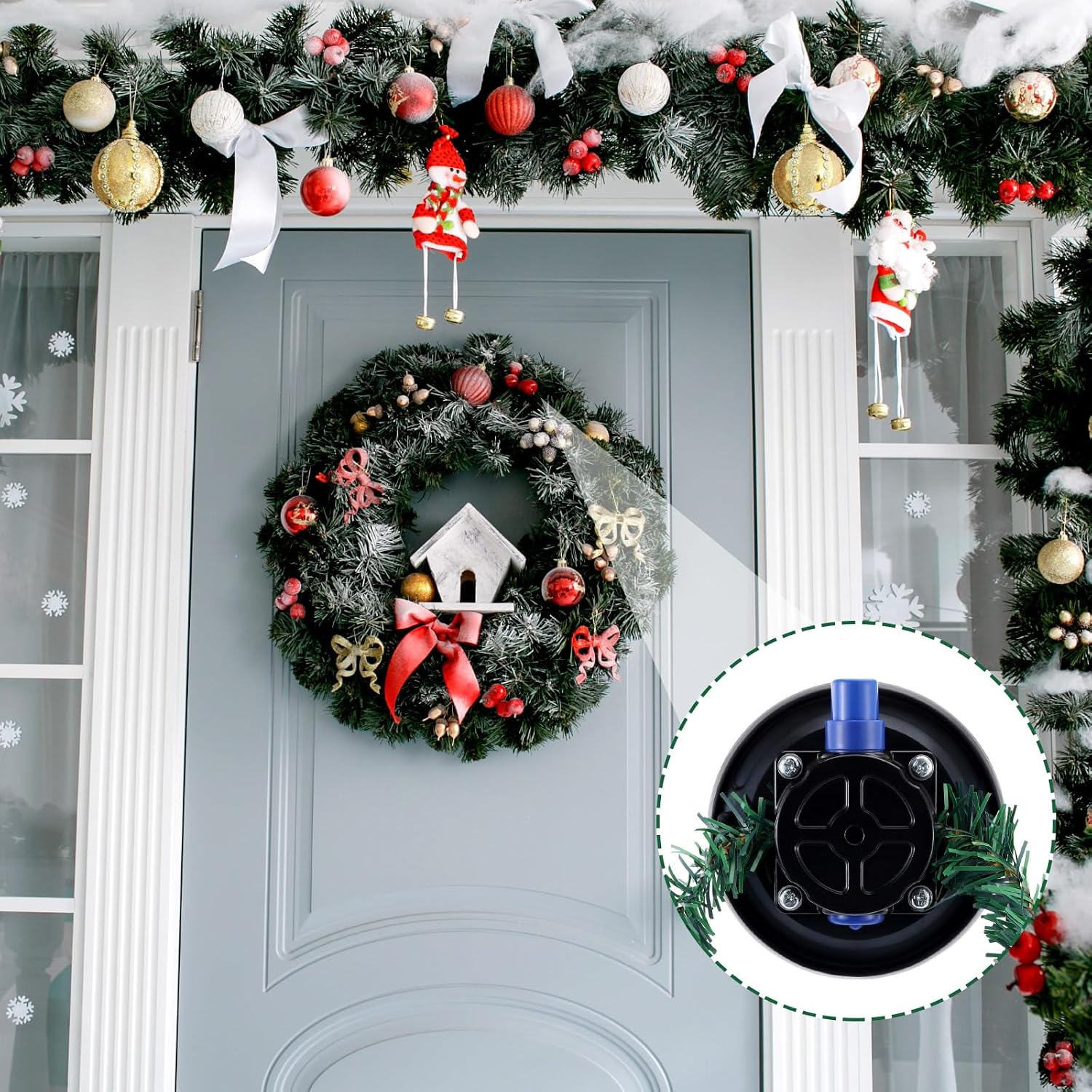 Amyhill 1 Pcs Christmas Wreath Hanger 4.5 Inch Vacuum Mount with a Flexible Wire Heavy-Duty 50 lb Capacity Removable and Reusable Especially Suitable for Hanging Christmas Wreaths