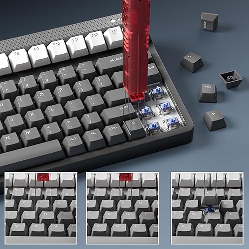 Miniatura 3 de FunHub Extractor de teclas translúcido 2 en 1 para teclado mecánico, interruptor de llave de acero inoxidable 304, extractor de teclas, quitar y