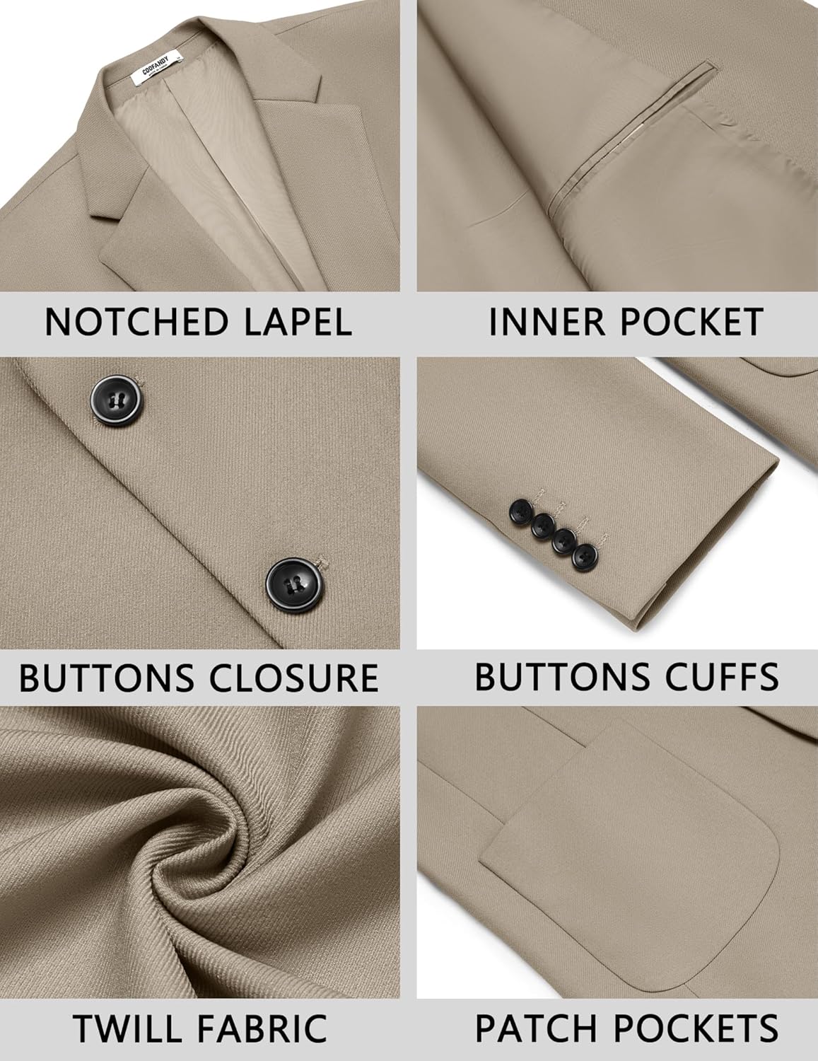 COOFANDY Men's Casual Blazer Jacket Slim Fit Two Button Suit Jackets Lightweight Knit Sport Coat Khaki - Image 5