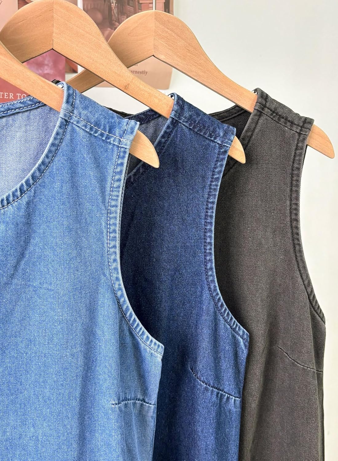 Womens Casual Sleeveless Maxi Denim Dress Crewneck Vintage Loose Long Vest Jean Dress with Pockets - Image 5