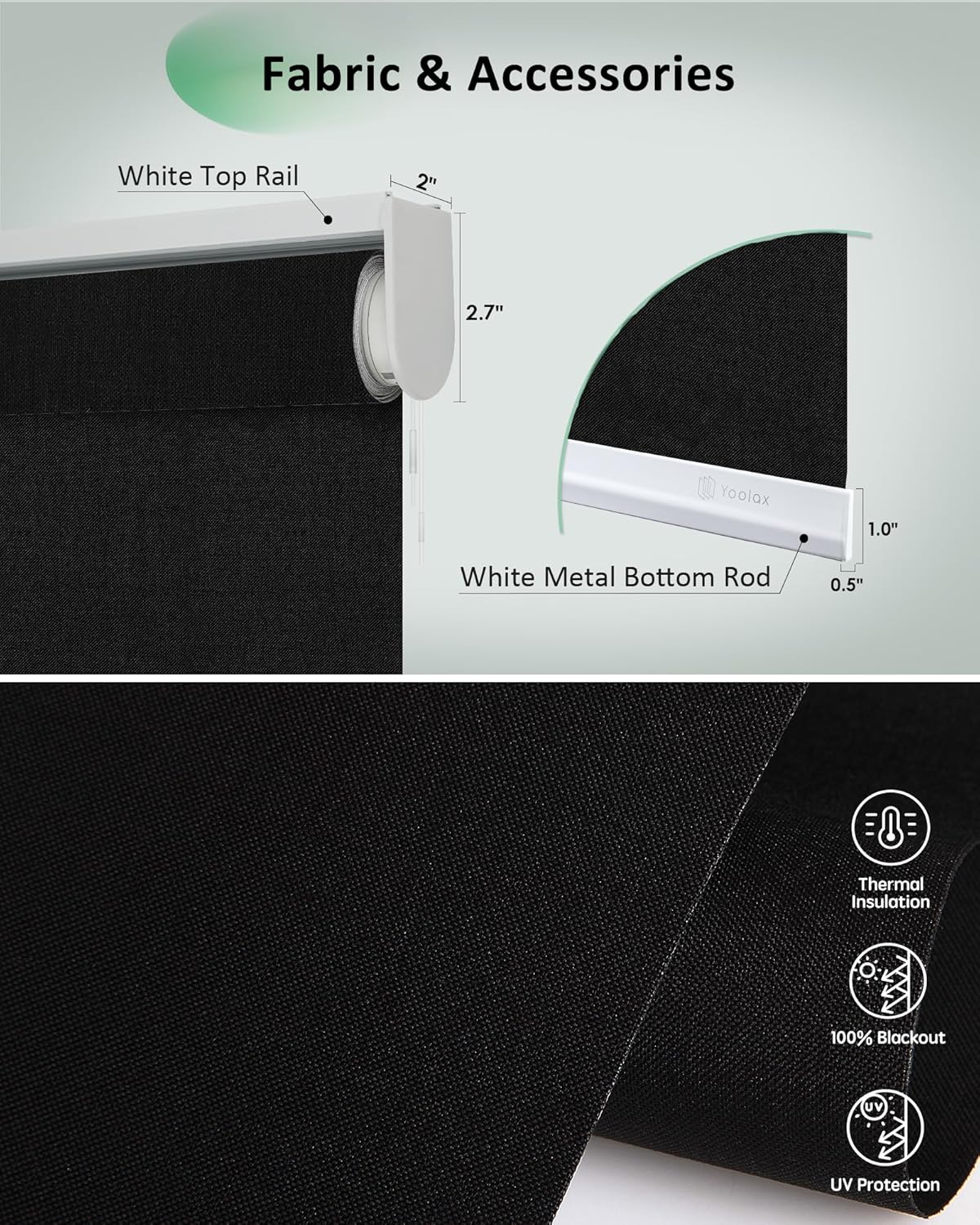 Yoolax Motorized Blinds App Control, Blackout Roller Shades for Windows, Cordless Automatic Shades Roller Window Blinds for Bedroom Living Room Office (Blackout Apex Black, 34" W x 72" H)