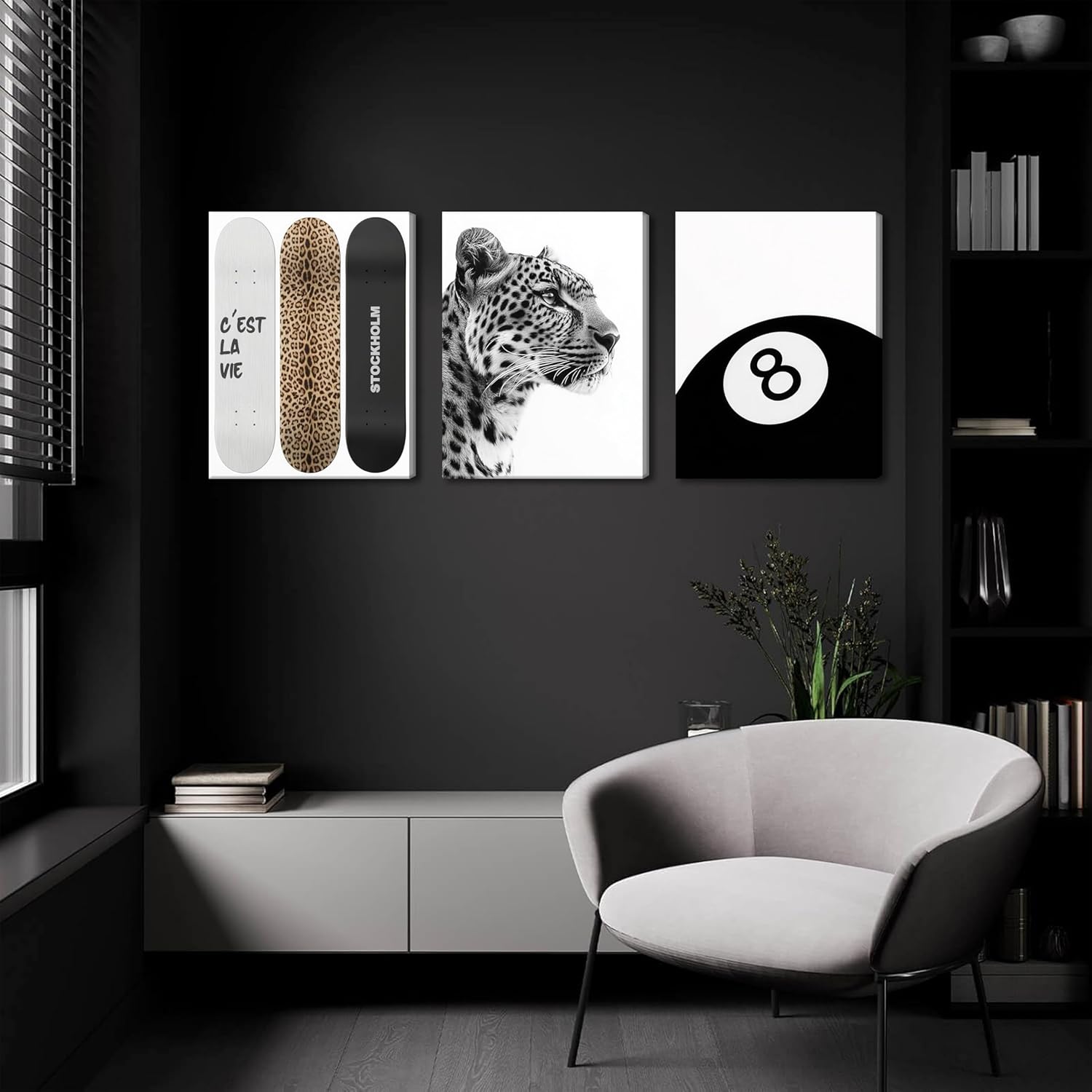 Stockholm Style Room Decor, Trendy Leopard Canvas Wall Art Set of 3, Funky Preppy Cheetah Wall Decor, Fashion Posters Prints Pictures for Living Room Bedroom Dorm 12x16 Inch Framed