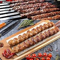 Vista 2 de Kabob - Brochetas de 23 pulgadas de largo, 6/8 pulgadas de ancho de acero inoxidable resistente con mango de madera, perfectas para Koobideh Kebab