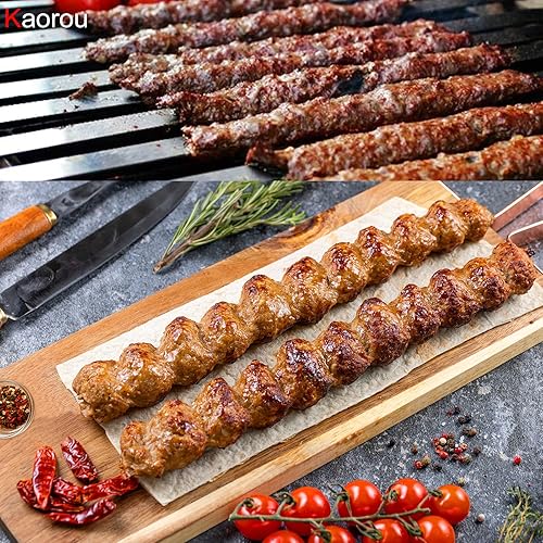 Miniatura 2 de Kabob - Brochetas de 23 pulgadas de largo, 68 pulgadas de ancho de acero inoxidable resistente con mango de madera, perfectas para Koobideh Kebab
