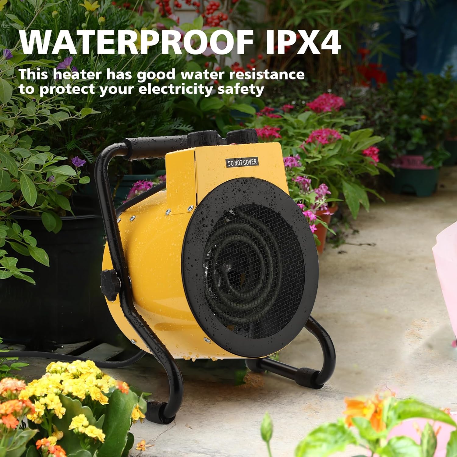 Greenhouse Heater with Digital Thermostat, 1500W Green House Heater for Plants，Electric Grow Tent Heaters, Fast Heating with Overheat Protection, Space Heater for Flower Room, Yellow