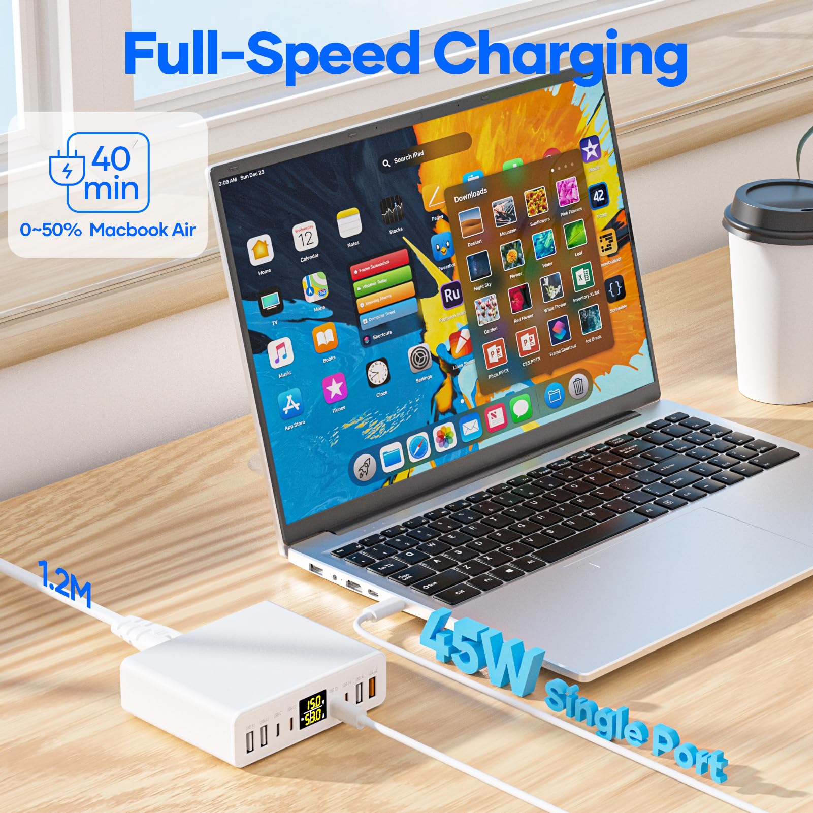 Cargador USB C Multiple 8 Puertos con Pantalla LED, YSYFAD 200W Estacion de Carga PD PPS Cargador USB C Carga Rapida Charger Tpye-C 45W QC USBA para iPhone iPad Macbook Portátiles Samsung, Blanco