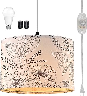 Plug in Pendant Light, Hanging Light with Plug in Cord with Dimmable Switch, Hanging Lamp with 15 ft Clear Cord, Pendant Light Fixture for Bedroom Kitchen Island Living Room (Bulb Included)