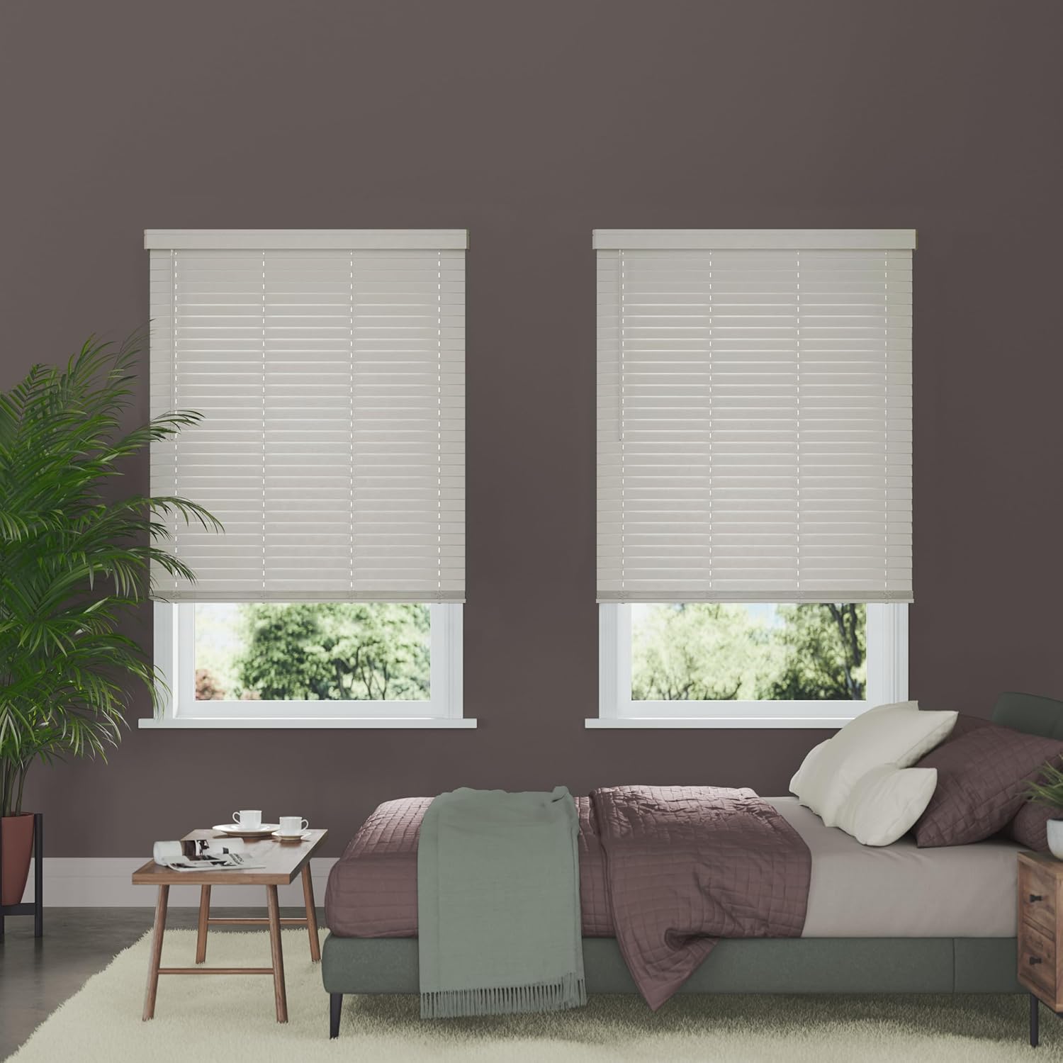 Lumino - 2" Cordless Smooth Slat Faux Wood Window Blinds for Home - 18" W x 48" L - Gray, Faux Wood Blinds for Indoor Windows, Room Darkening Blinds with Contemporary Valance