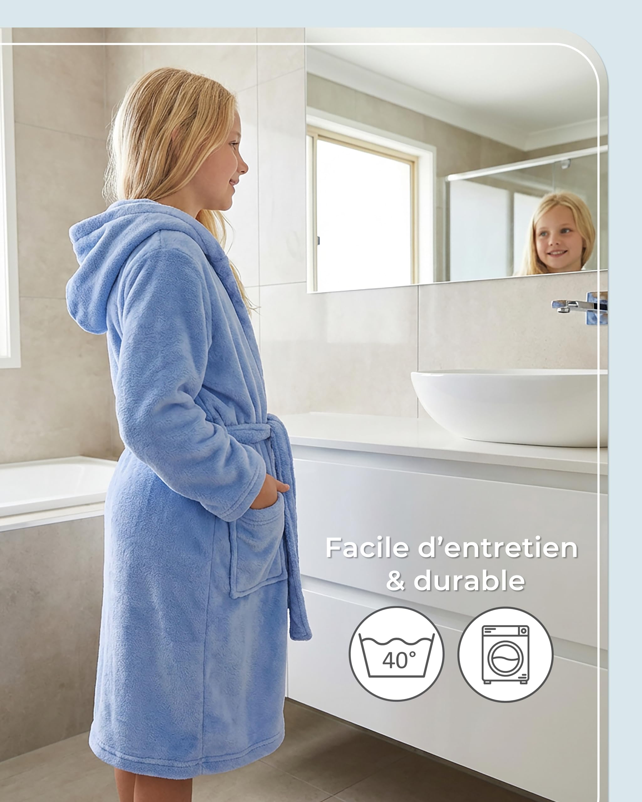 Gräfenstayn Peignoir de Bain Enfant & Adolescent en Polaire avec Bouton et Capuche - Certifie OEKO-TEX 100 - Peignoir Douillet pour Garcons & Filles