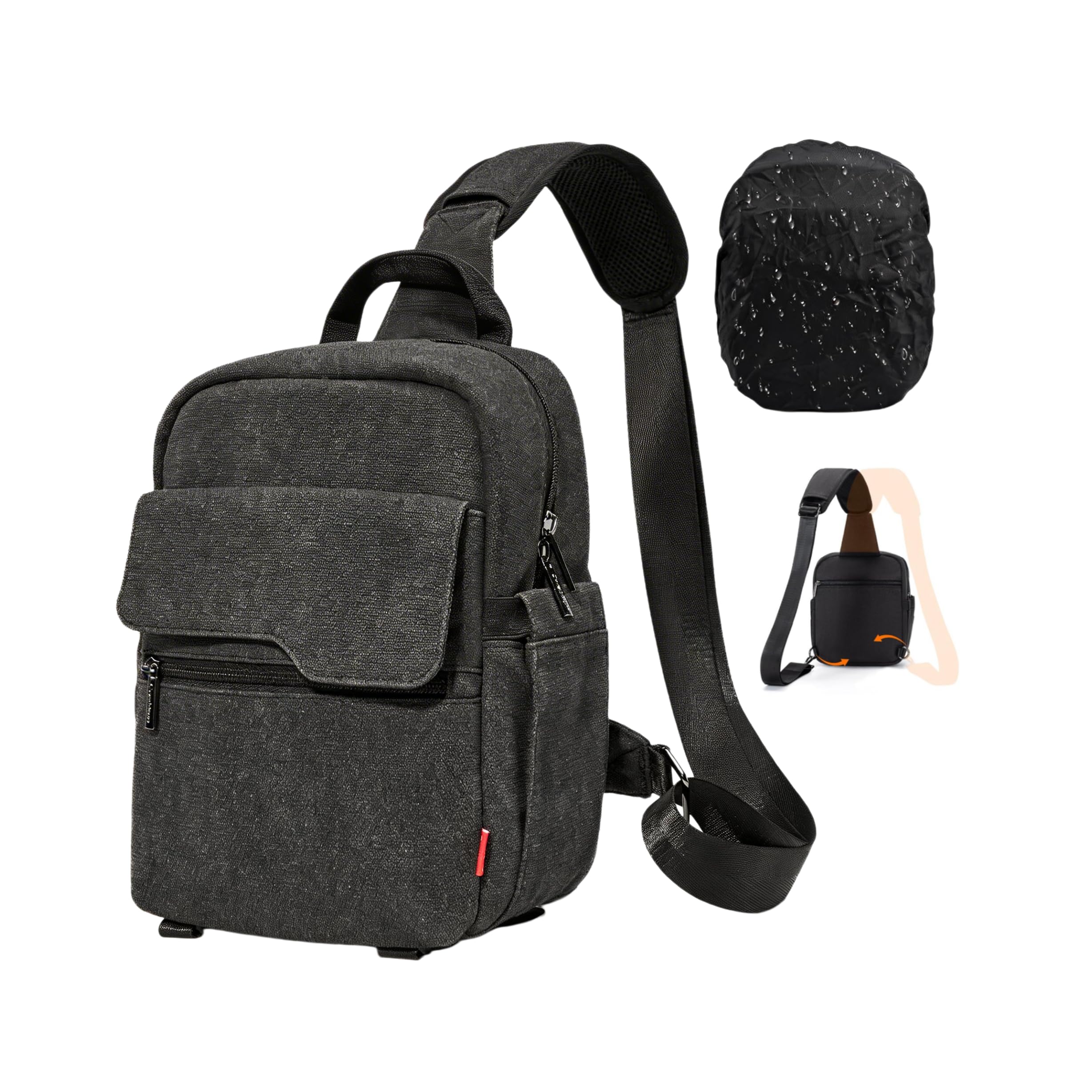 Camera Sling Bag Crossbody Small Camera Case, Lightweight DSLR/SLR/Mirrorless Photography Bag with Tripod Holder and Rain Cover for Canon, Nikon, Sony, Fuji Cameras, Lens Accessories