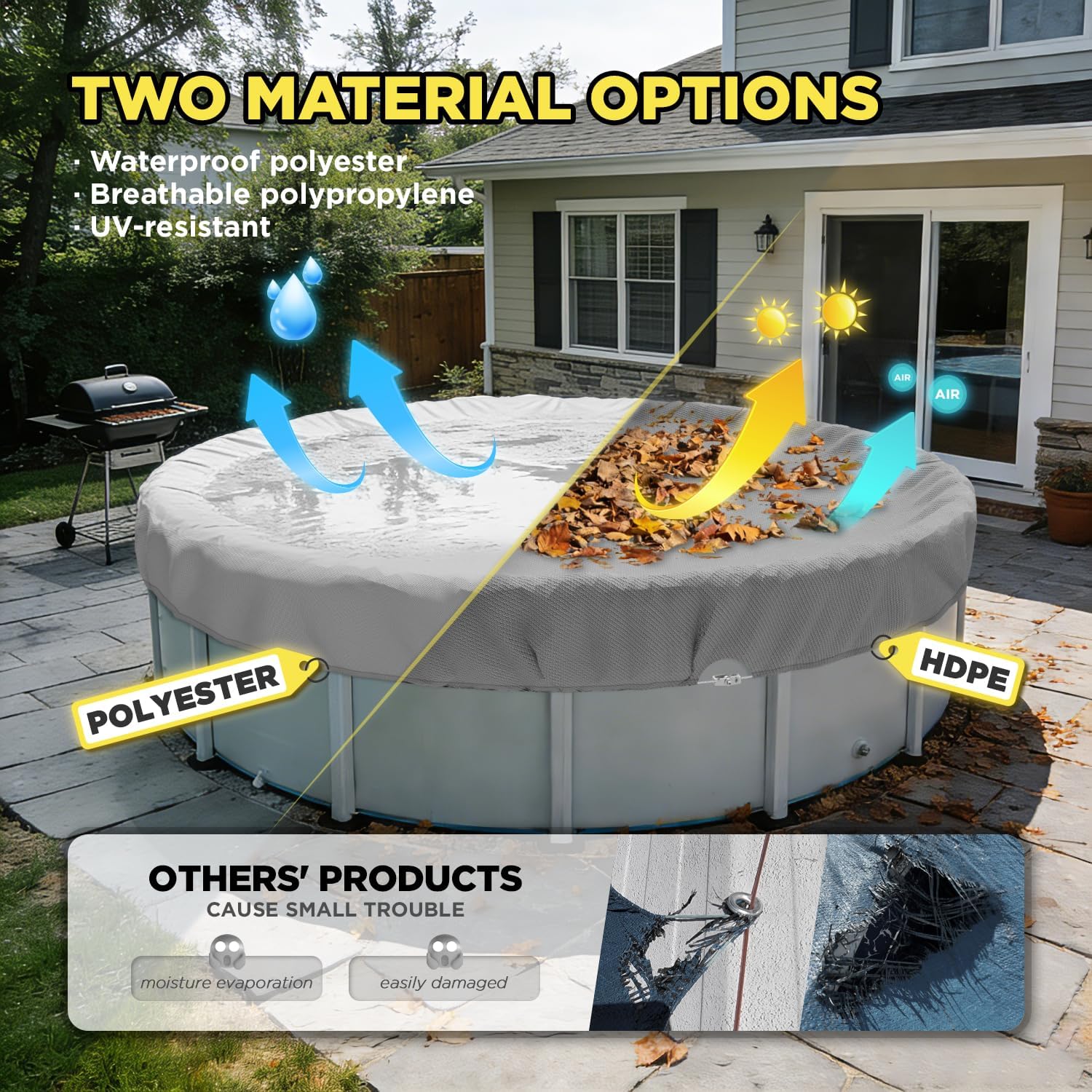 Pool Covers Round for 6Ft Above-Ground Pools, 3Ft Overlap (Cover Size 9Ft),Waterproof 180GSM Heavy Duty Pool Safety Mesh Netting Cover, Winter Covers with Locking System, Light Gray