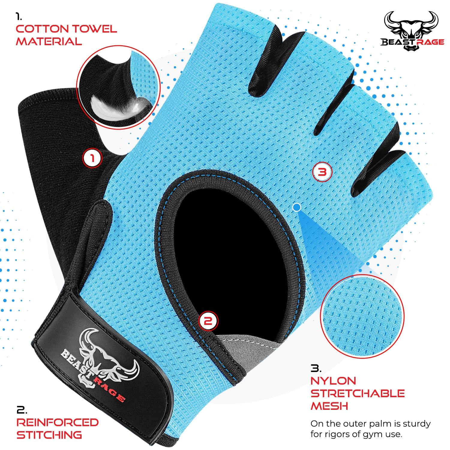 BEAST RAGE Guanti da palestra per il sollevamento pesi per uomini e donne, traspiranti, antiscivolo, con palmo imbottito in silicone, per il ciclismo, l'allenamento per la forza.