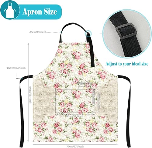 Miniatura 5 de Paquete de 2 delantales para mujeres y hombres con 3 bolsillos, delantal ajustable impermeable de cocina con 2 toallas