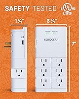 Vista 7 de ECHOGEAR Toma de pared con puertos USB y protección contra sobretensiones, 8 dispositivos 6 enchufes giratorios de CA, 2 incluye 1 puerto USB-C