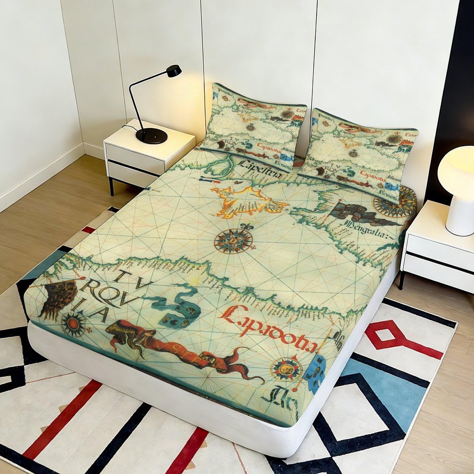 Lenzuolo con mappa stampata 3D, in microfibra, antiscivolo