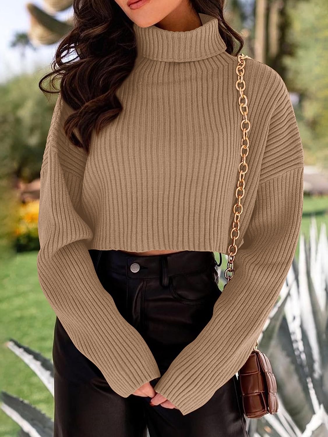 PRETTYGARDEN Women's 2026 Spring Fall Winter Turtleneck Cropped Sweater Causal Ribbed Knit Long Sleeve Pullover Jumper Tops - Image 8