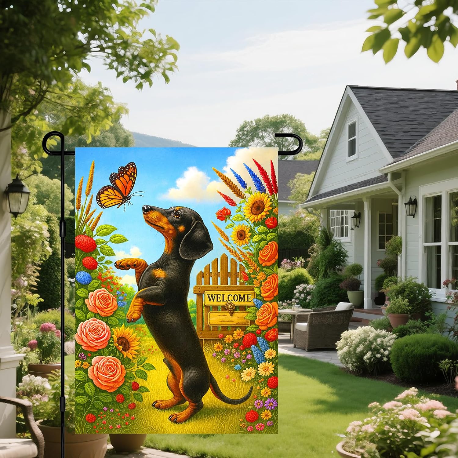 IVN Welcome Spring Summer Dachshund Dog Garden Flag 12x18 Inch Double Sided Spring Animal Garden Flag Cute Sausage Dog Outdoor Yard Lawn Farmhouse Floral Seasonal Garden Flags For Outside Home Decor - Image 5