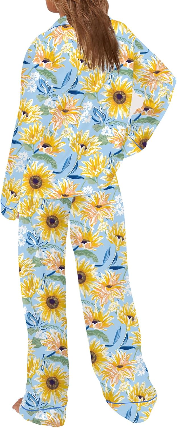 SHESHOW Satin Pajamas for Women Set Long Sleeve Button Down Animal Print Pjs Sets 2 Piece Loungewear Sleepwear XS-XXL - Image 4