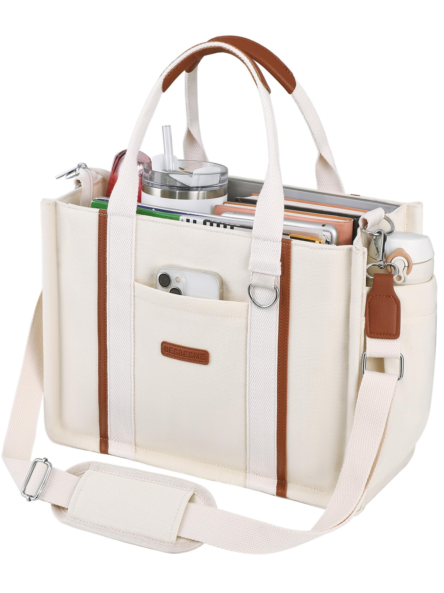 BESBESME Multi-Pocket Canvas Tote