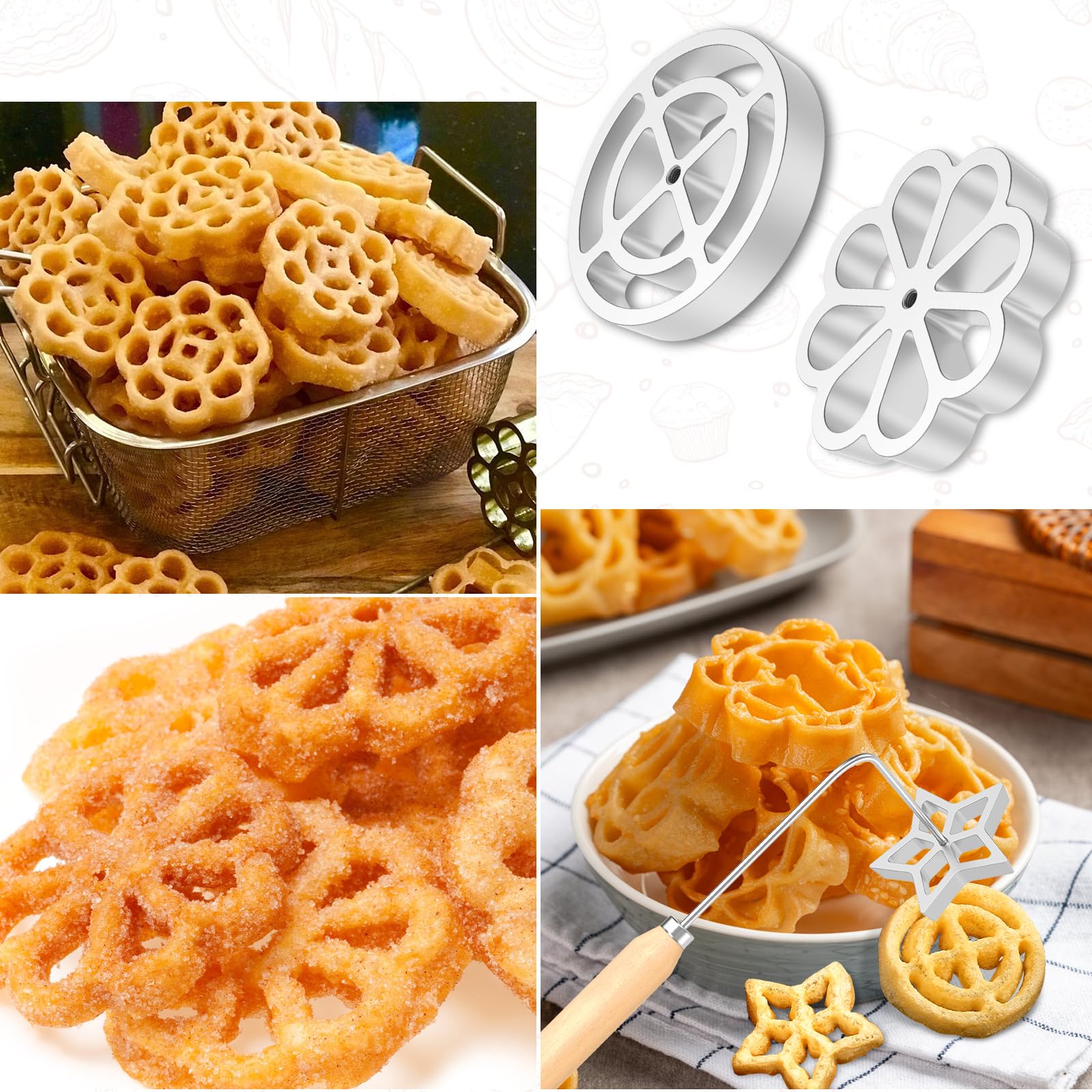 Formy do rozety waflowej, aluminiowa, szwedzka rozeta, gofrownica, foremki do ciastek z uchwytem, lejek, pierścień, ciasto, narzędzia do robienia ciast, do kuchni, pieczenia, gotowania