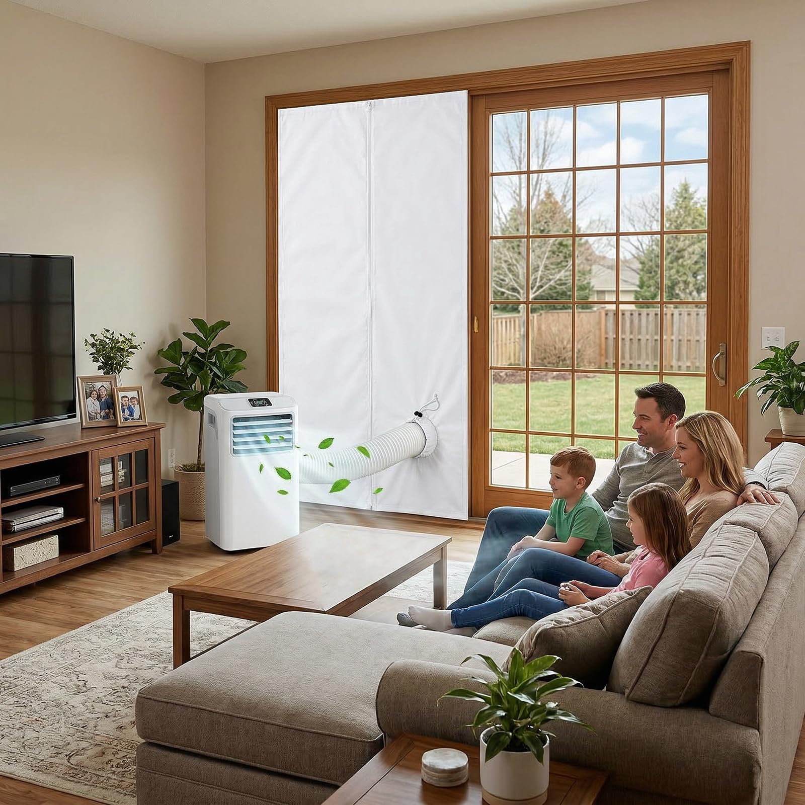 Kit Sellado Ventana Aire Acondicionado 120x240cm + 8M Cinta Adhesiva – Kit Ventana Aire Acondicionado Portátil con Ojal de Cordoncillo para Kit Puerta Corredera Aire Acondicionado Portátil