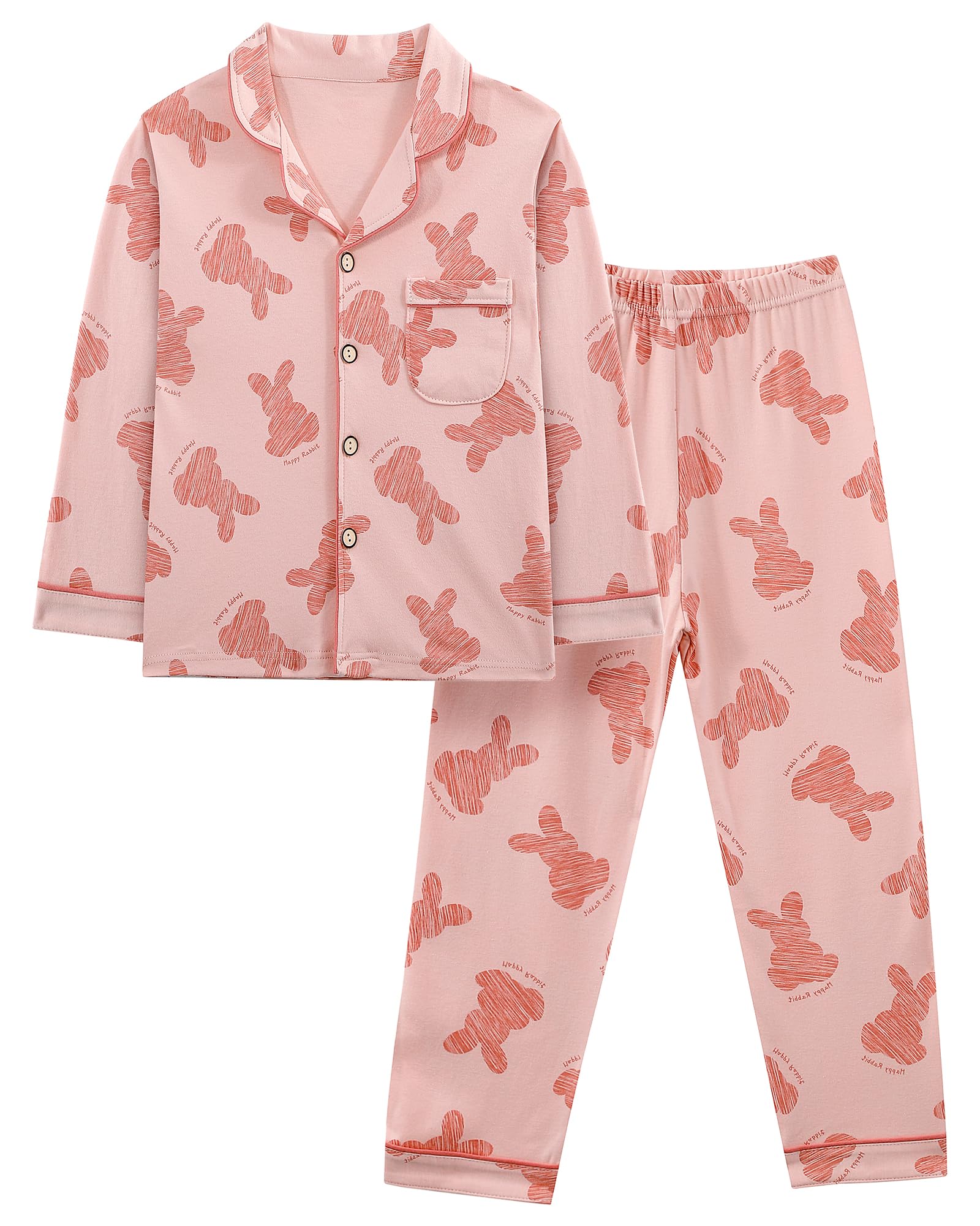 KAKU NANU Pyjama Enfant Coton 2-11 Ans Fille Garcon– Lot de 2 Pyjamas Longs Manches Doux et Respirant pour Enfant – Vêtement de Nuit Boutonné (Uni ou Imprimé)